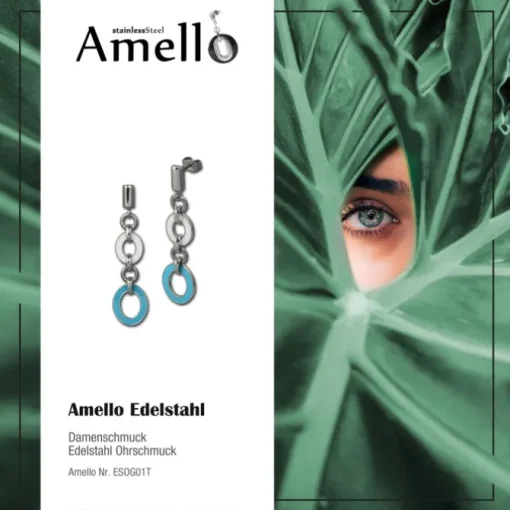 Amello Ohrstecker Oval Emaille türkis/weiß Ohrringe Damen Stahl ESOG01T