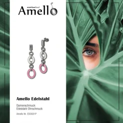 Amello Ohrstecker Oval Emaille rosa/weiß Ohrringe Damen Stahl ESOG01P