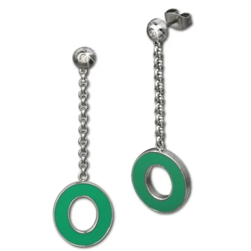 Amello Ohrstecker Oval Zirkonia Emaille grün Ohrringe Damen Stahl ESOG03G