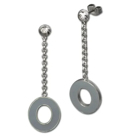 Amello Ohrstecker Oval Zirkonia Emaille grau Ohrringe Damen Stahl ESOG03K