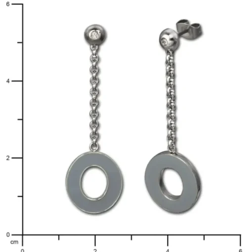 Amello Ohrstecker Oval Zirkonia Emaille grau Ohrringe Damen Stahl ESOG03K
