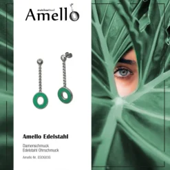 Amello Ohrstecker Oval Zirkonia Emaille grün Ohrringe Damen Stahl ESOG03G