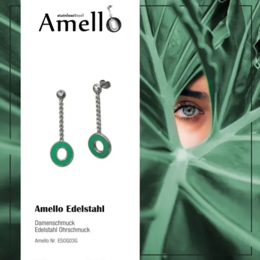 Amello Ohrstecker Oval Zirkonia Emaille grün Ohrringe Damen Stahl ESOG03G