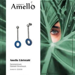 Amello Ohrstecker Oval Zirkonia Emaille blau Ohrringe Damen Stahl ESOG03B