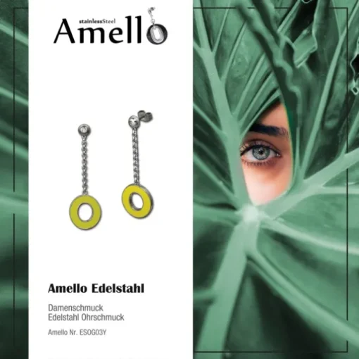 Amello Ohrstecker Oval Zirkonia Emaille gelb Ohrringe Damen Stahl ESOG03Y