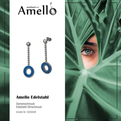 Amello Ohrstecker Oval Zirkonia Emaille blau Ohrringe Damen Stahl ESOG03B