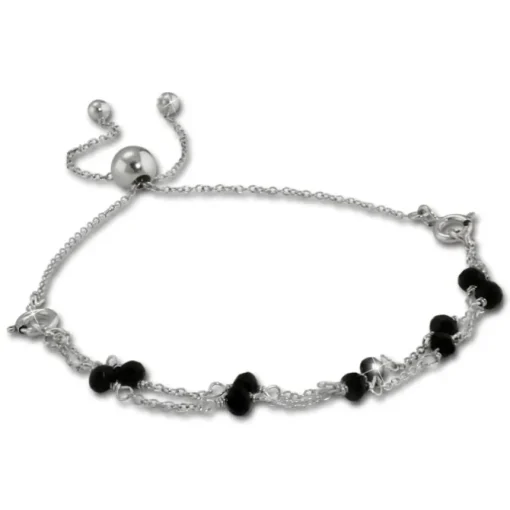 Armäleon Damenarmband Komplettset Kugeln schwarz Design+Verschluss 925er ARS005S