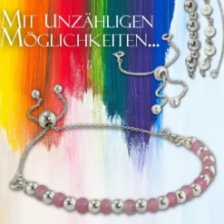 Armäleon Damenarmband Komplettset Kugeln rosa Design+Verschluss 925er ARS002A