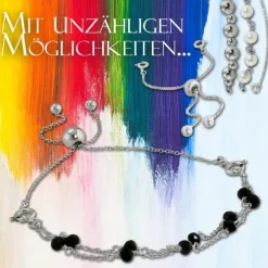 Armäleon Damenarmband Komplettset Kugeln schwarz Design+Verschluss 925er ARS012S