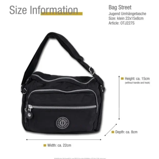 Bag Street leichte Nylon schwarz Handtasche OTJ227S