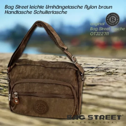 Bag Street leichte Nylon braun Handtasche OTJ227N