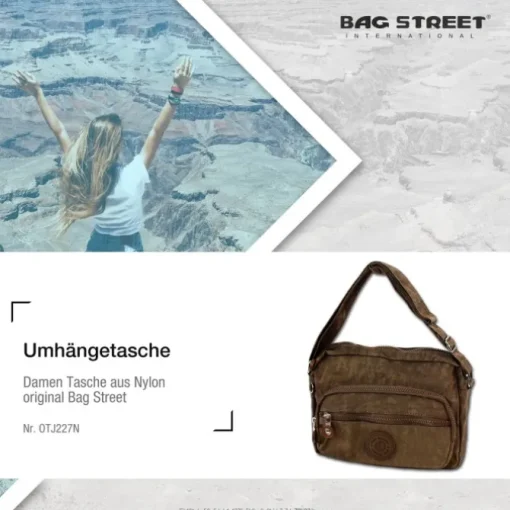 Bag Street leichte Nylon braun Handtasche OTJ227N