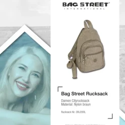 Bag Street Rucksack Crinkle Nylon hellbraun trendiger Damen Cityrucksack ORJ200L