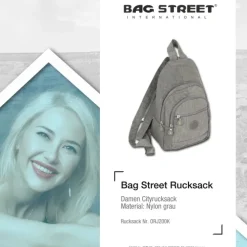 Bag Street Rucksack Crinkle Nylon grau trendiger Damen Cityrucksack ORJ200K