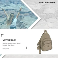 Bag Street Rucksack Crinkle Nylon hellbraun trendiger Damen Cityrucksack ORJ200L