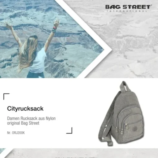 Bag Street Rucksack Crinkle Nylon grau trendiger Damen Cityrucksack ORJ200K