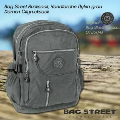Bag Street Rucksack, Handtasche Nylon grau Damen Cityrucksack OTJ604K