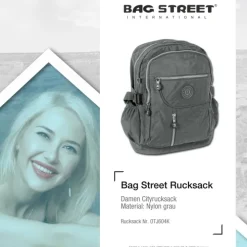 Bag Street Rucksack, Handtasche Nylon grau Damen Cityrucksack OTJ604K