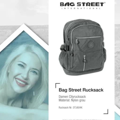 Bag Street Rucksack, Handtasche Nylon grau Damen Cityrucksack OTJ604K