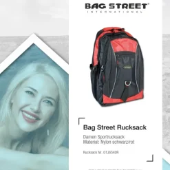Bag Street Rucksack Nylon schwarz/rot Freizeit - Sportrucksack OTJ6540R
