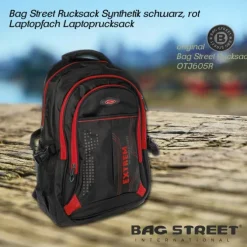 Bag Street Rucksack Synthetik schwarz, rot Laptopfach Laptoprucksack OTJ605R