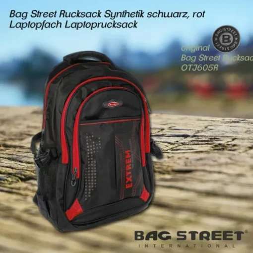 Bag Street Rucksack Synthetik schwarz, rot Laptopfach Laptoprucksack OTJ605R