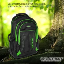 Bag Street Rucksack Synthetik schwarz, grün Laptopfach Laptoprucksack OTJ605G
