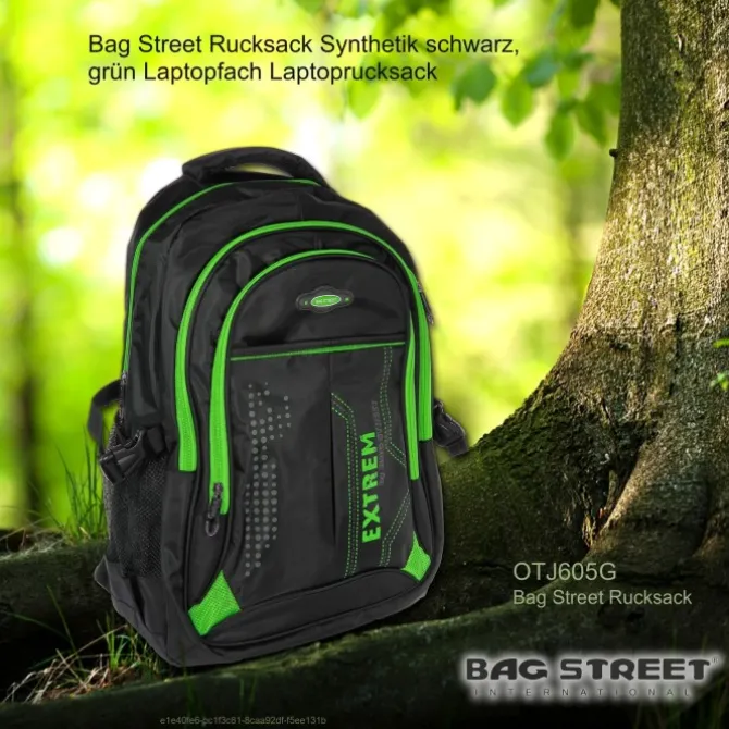 Bag Street Rucksack Synthetik schwarz, grün Laptopfach Laptoprucksack OTJ605G