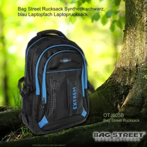 Bag Street Rucksack Synthetik schwarz, blau Laptopfach Laptoprucksack OTJ605B