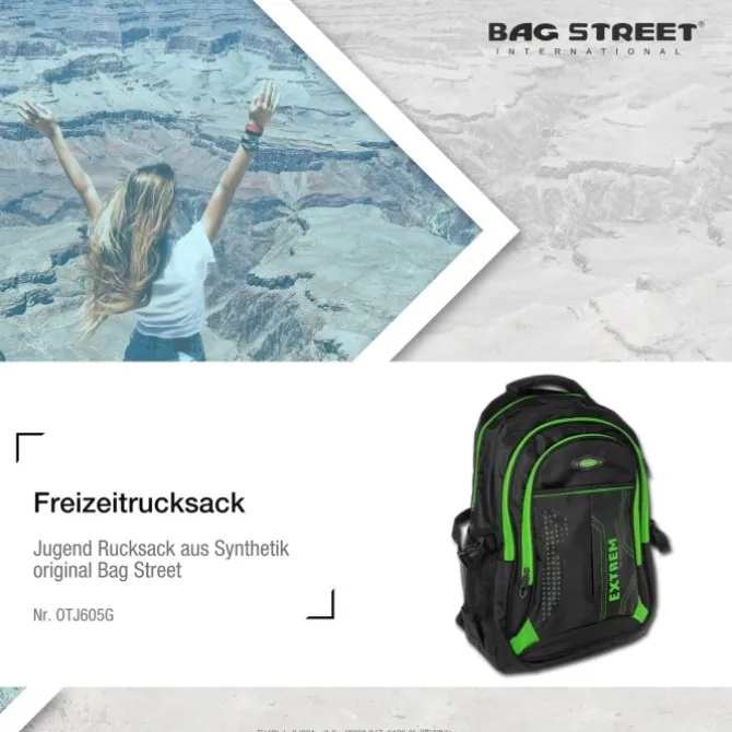 Bag Street Rucksack Synthetik schwarz, grün Laptopfach Laptoprucksack OTJ605G