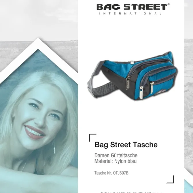 Bag Street sportliche Gürteltasche Nylon blau Bauchtasche Hüfttasche OTJ507B