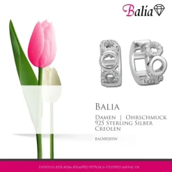 Balia Creolen für Damen glänzend Zirkonia aus 925er Silber BAO0020SW
