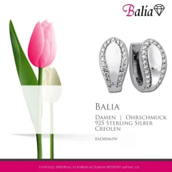 Balia Creolen für Damen glänzend Zirkonia aus 925er Silber BAO0046SW