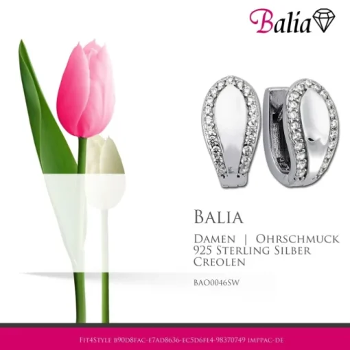 Balia Creolen für Damen glänzend Zirkonia aus 925er Silber BAO0046SW