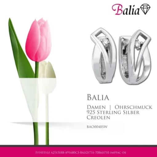 Balia Creolen für Damen glänzend Zirkonia aus 925er Silber BAO0048SW