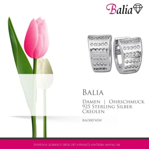 Balia Creolen für Damen glänzend Zirkonia aus 925er Silber BAO0074SW