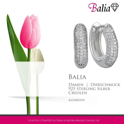 Balia Creolen für Damen glänzend Zirkonia aus 925 Silber BAO0003SW