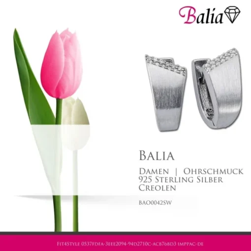 Balia Creolen für Damen glänzend matt Zirkonia aus 925er Silber BAO0042SW