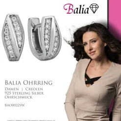 Balia Creolen für Damen glänzend Zirkonia aus 925er Silber BAO0022SW
