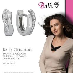 Balia Creolen für Damen glänzend Zirkonia aus 925er Silber BAO0018SW