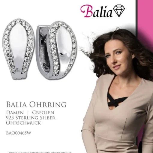 Balia Creolen für Damen glänzend Zirkonia aus 925er Silber BAO0046SW