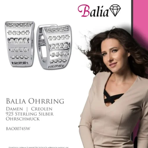 Balia Creolen für Damen glänzend Zirkonia aus 925er Silber BAO0074SW
