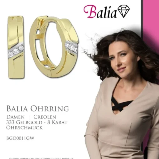 Balia Damen Creolen aus 333 Gelbgold mit Zirkonia BGO0011GW