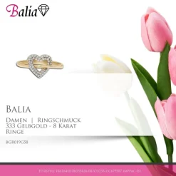 Balia Damen Ring aus 333 Gelbgold Herz mit Zirkonia Gr.58 BGR019G58