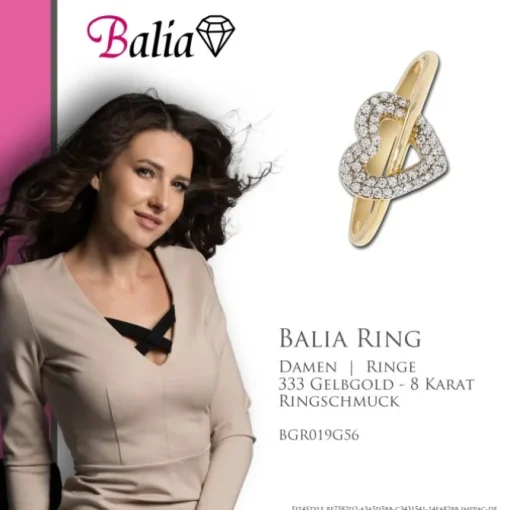 Balia Damen Ring aus 333 Gelbgold Herz mit Zirkonia Gr.56 BGR019G56