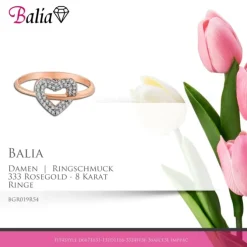 Balia Damen Ring aus 333 Rosegold Herz mit Zirkonia Gr.54 BGR019R54