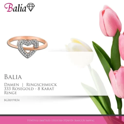 Balia Damen Ring aus 333 Rosegold Herz mit Zirkonia Gr.54 BGR019R54