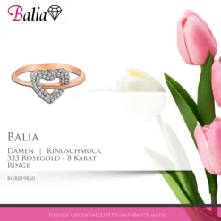 Balia Damen Ring aus 333 Rosegold Herz mit Zirkonia Gr.60 BGR019R60
