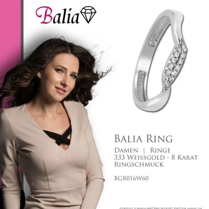 Balia Damen Ring Welle aus 333 Weißgold mit Zirkonia Gr.60 BGR016W60
