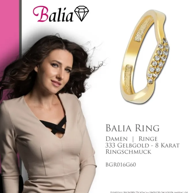 Balia Damen Ring Welle aus 333 Gelbgold mit Zirkonia Gr.60 BGR016G60